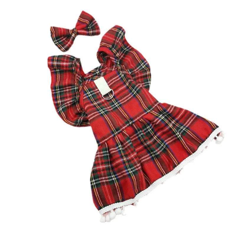 Festive Plaid Dog Dress for Autumn and Winter-My Little Pet