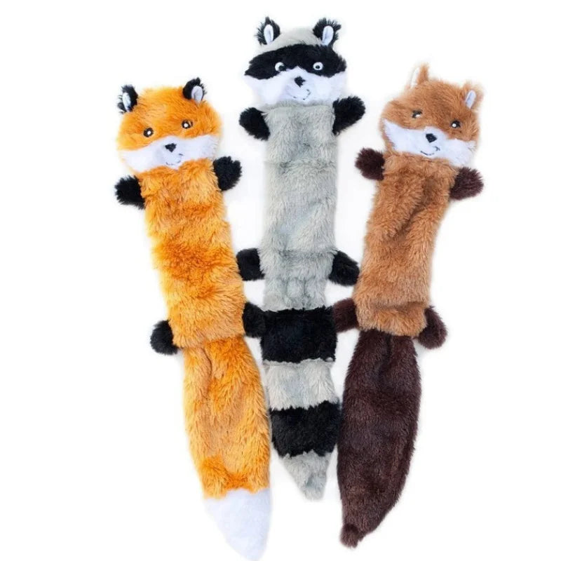 No Stuffing Squeaky Dog Toys - Fox, Raccoon, & Squirrel Plush Chew Toy for Small & Medium Breeds - My Little Pet