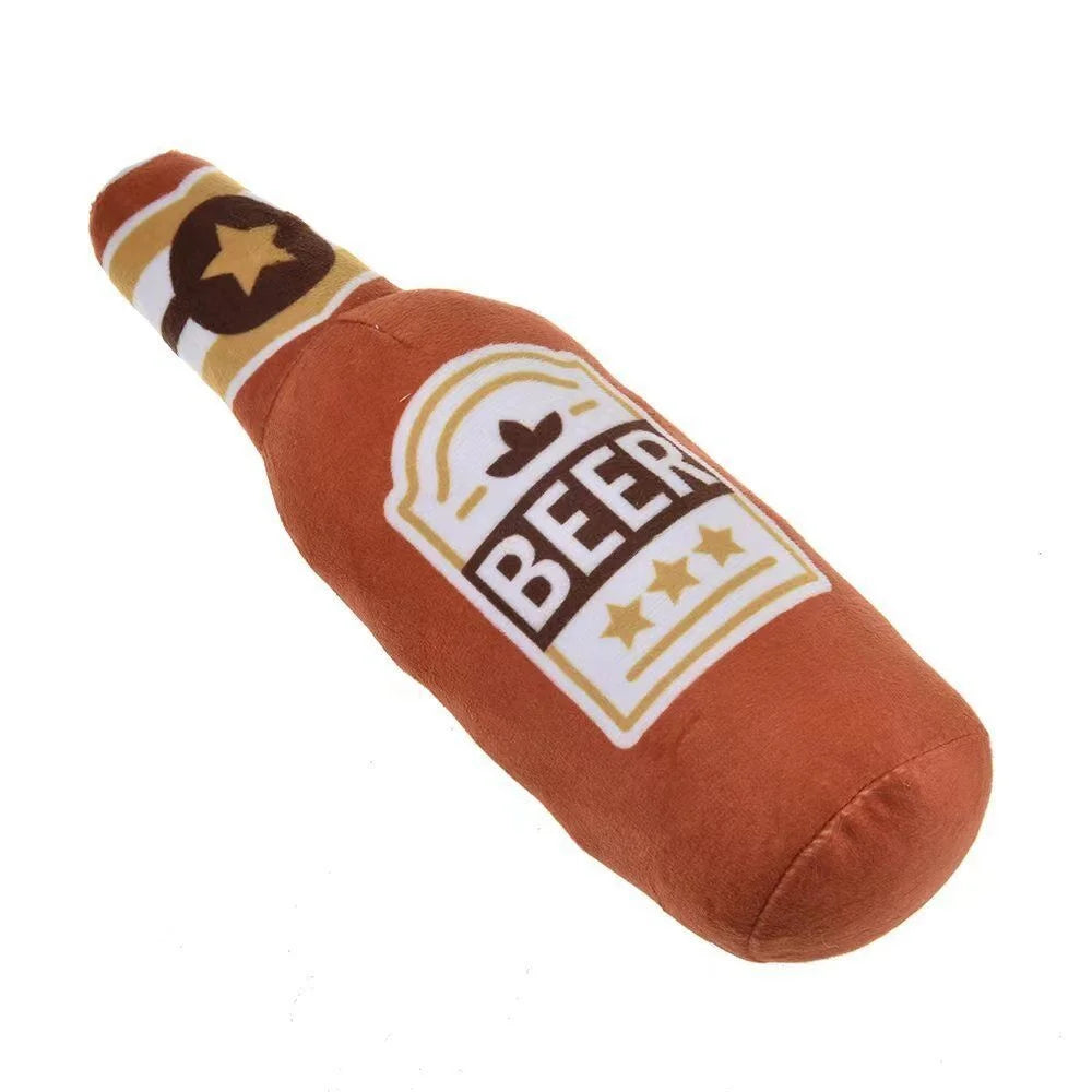 Durable Plush Dog Toy in Beer Bottle Shape - Fun and Safe Teeth Cleaning-My Little Pet