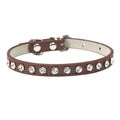 Elegant Leather Cat and Small Dog Collar with Rhinestone Accents-My Little Pet