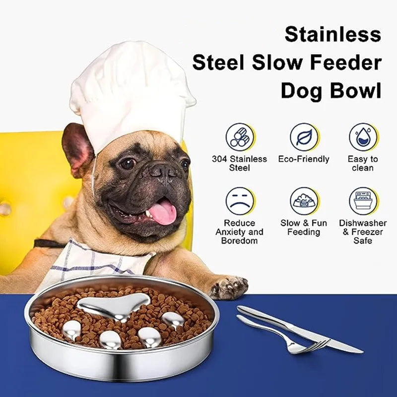 Anti-Choking Slow Feeder Dog Bowl in Stainless Steel-My Little Pet