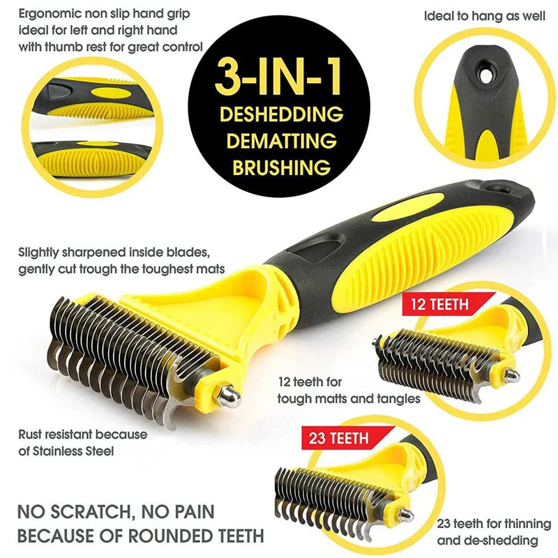 Dual-Sided Pet Grooming Brush for Dogs and Cats - Stainless Steel Undercoat Rake for Dematting and Detangling-My Little Pet