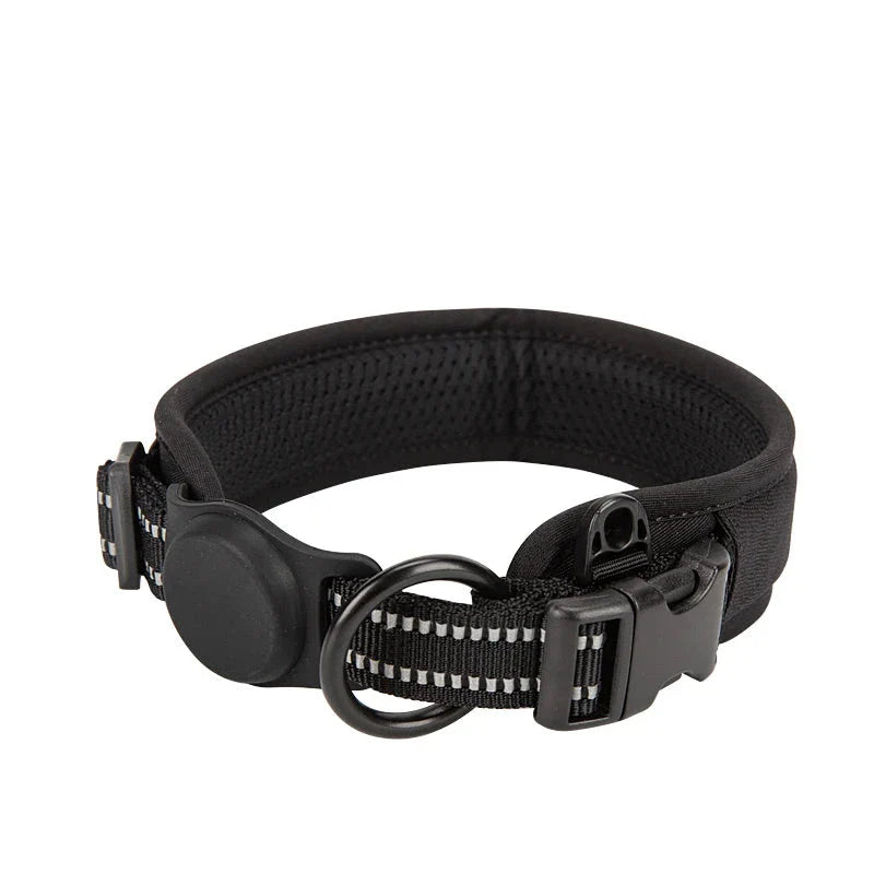 Adjustable Reflective Nylon Dog Collar with AirTag Holder-My Little Pet