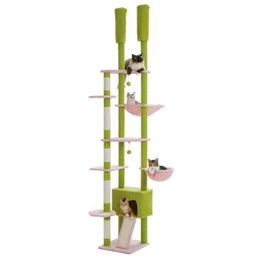 Adjustable Floor-to-Ceiling Cactus Cat Tree - Tall Activity Tower with Condo & Hammocks-My Little Pet