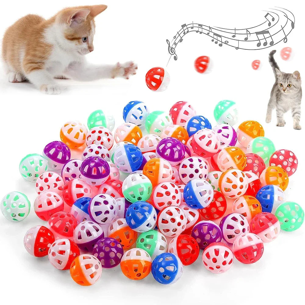Colorful Plastic Cat Toy Balls with Jingle Bells - Pack of 6/100-My Little Pet