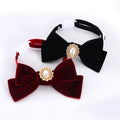 Elegant Velvet Cat Collar with Pearl and Bowknot-My Little Pet