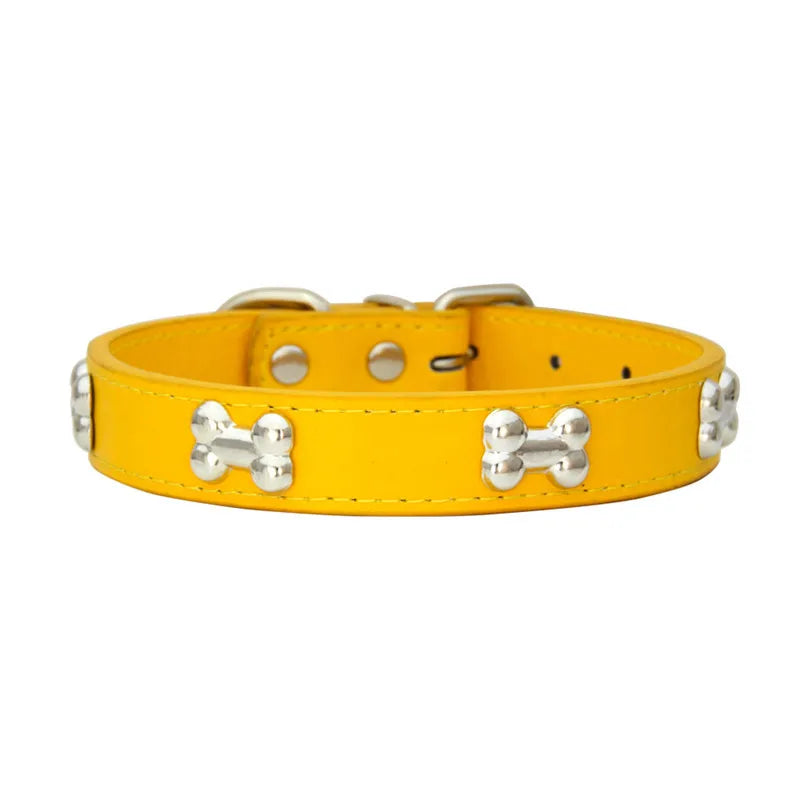 Bone-Accented Leather Dog Collar – Durable and Stylish for Pets - My Little Pet