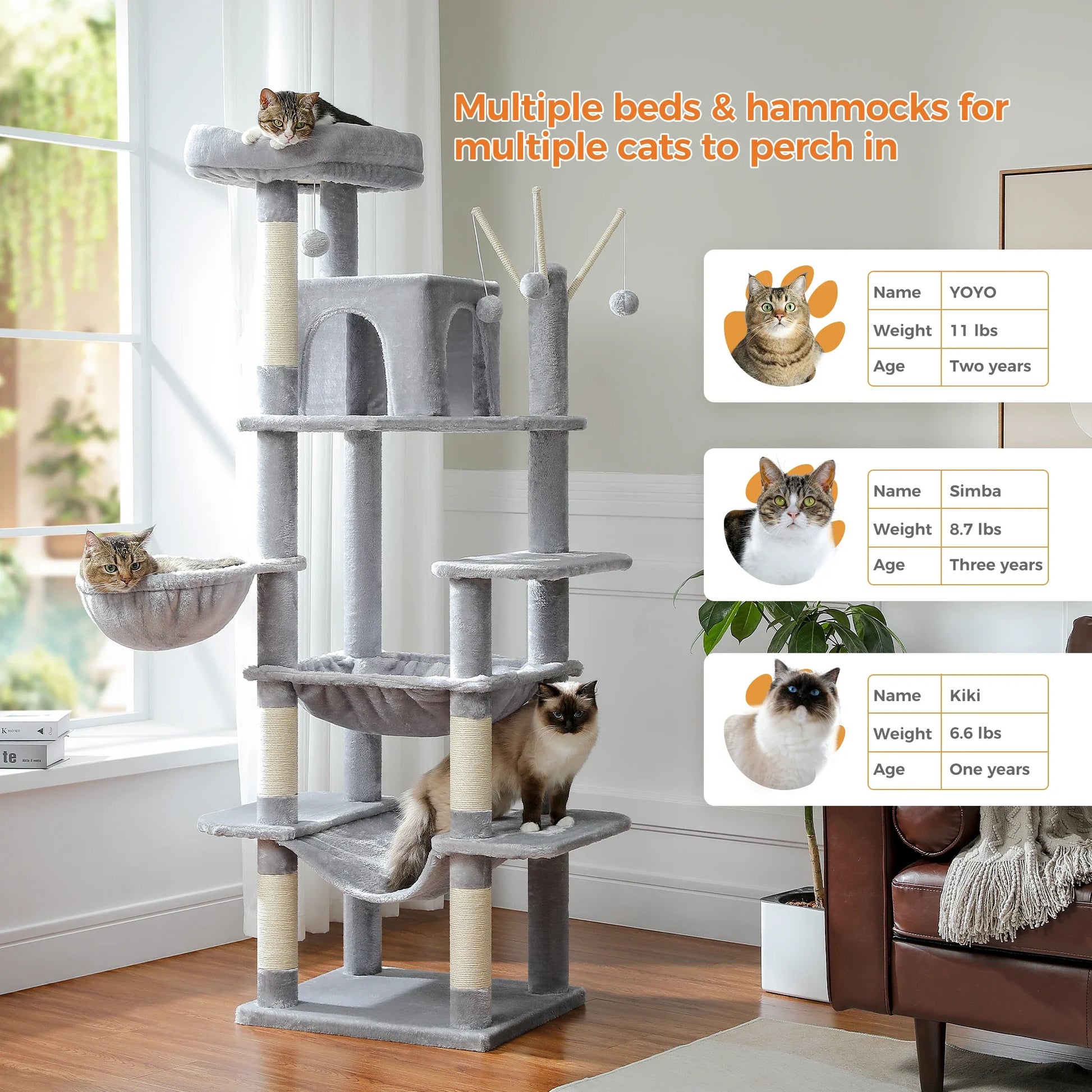 Deluxe Multi-Cat Tower Tree - 175cm High with 6-Tier Structure-My Little Pet