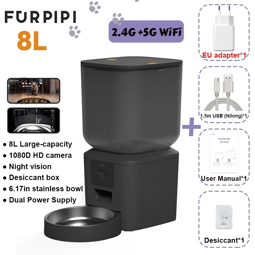 Furpipi 8L Smart Automatic Cat and Dog Feeder with HD Camera-My Little Pet
