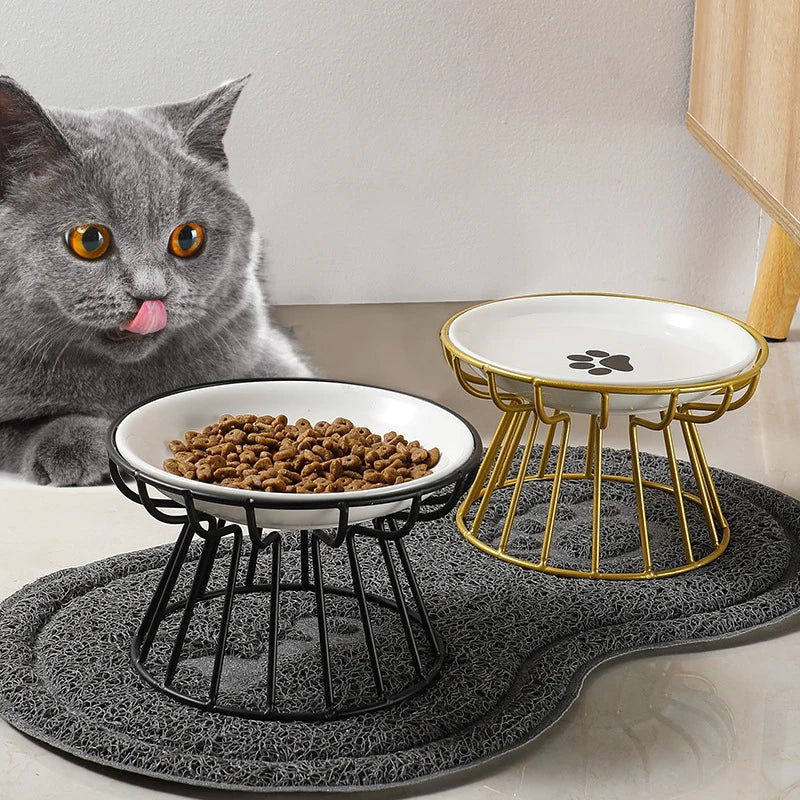 Elevated Ceramic Cat Bowls with Stylish Metal Stand-My Little Pet