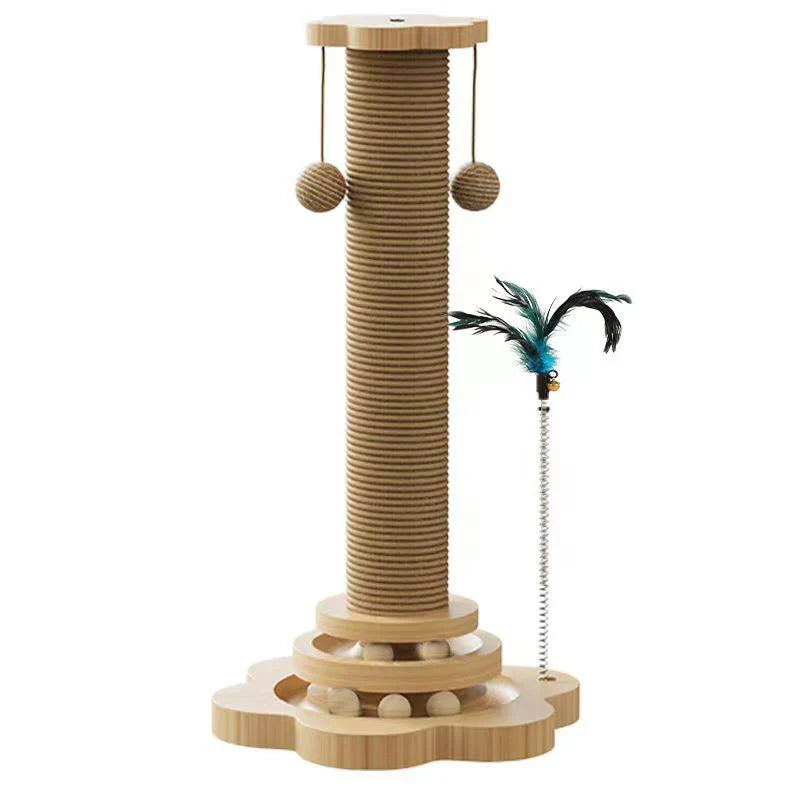 Deluxe Wooden Cat Scratching Post with Sisal and Interactive Toys-My Little Pet
