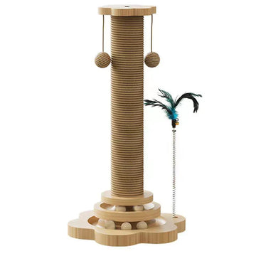 Deluxe Wooden Cat Scratching Post with Sisal and Interactive Toys-My Little Pet