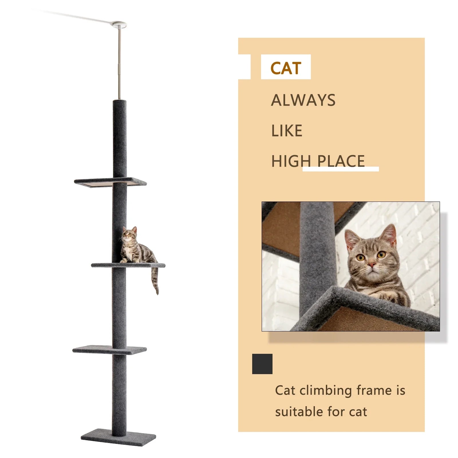 Floor-to-Ceiling Cat Tree - 228-274cm Tall Cat Climbing Tower-My Little Pet