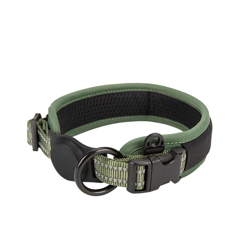 Adjustable Reflective Nylon Dog Collar with AirTag Holder-My Little Pet
