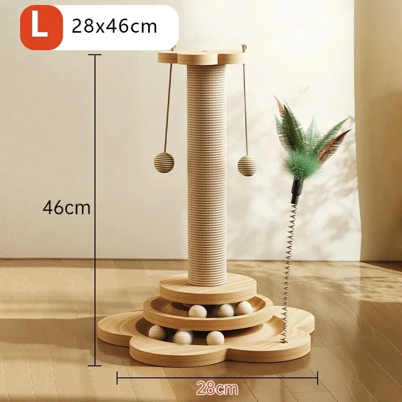 Deluxe Wooden Cat Scratching Post with Sisal and Interactive Toys-My Little Pet