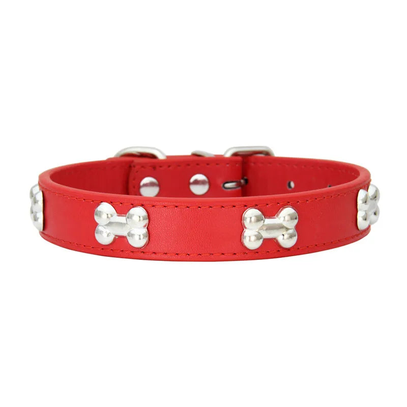 Bone-Accented Leather Dog Collar – Durable and Stylish for Pets - My Little Pet