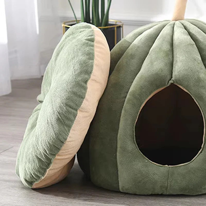 Cozy Pumpkin-Shaped Cat Bed - Enclosed Pet Nest-My Little Pet