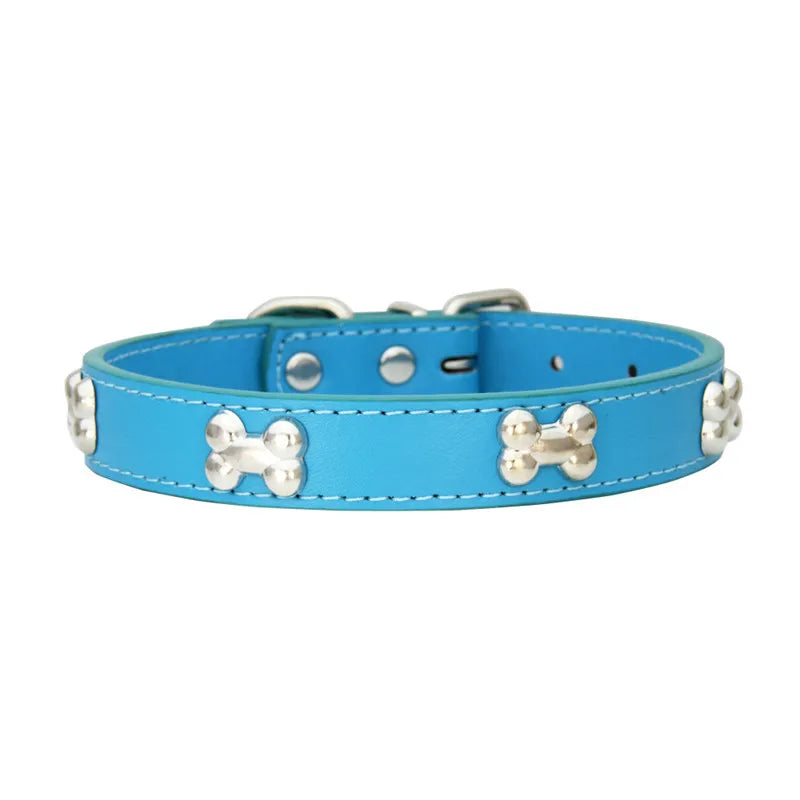 Bone-Accented Leather Dog Collar – Durable and Stylish for Pets - My Little Pet