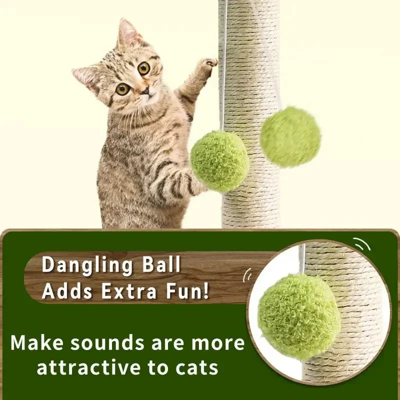 Cat Scratching Post with Natural Sisal and Hanging Interactive Balls-My Little Pet