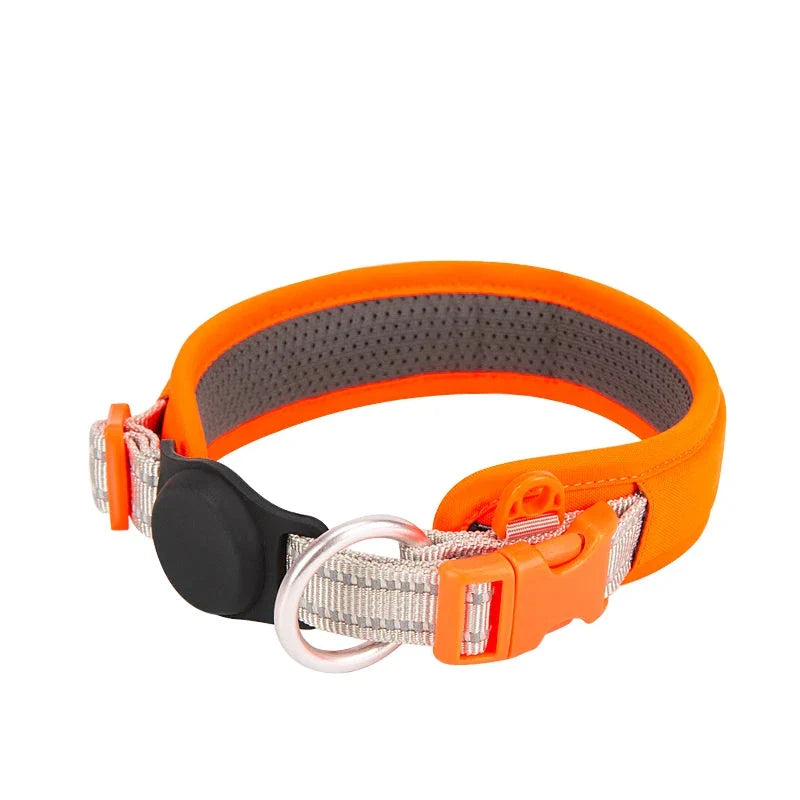 Adjustable Reflective Nylon Dog Collar with AirTag Holder-My Little Pet