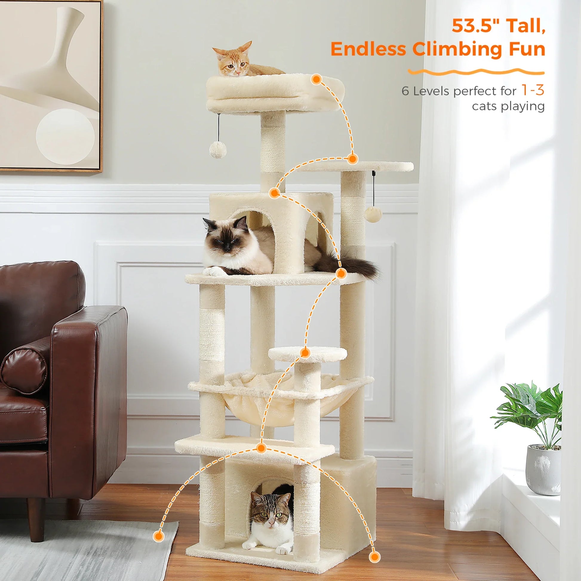 Deluxe Cat Tree Tower for Large Cats - 136cm Height with Hammocks, Condos, and Scratching Posts-My Little Pet