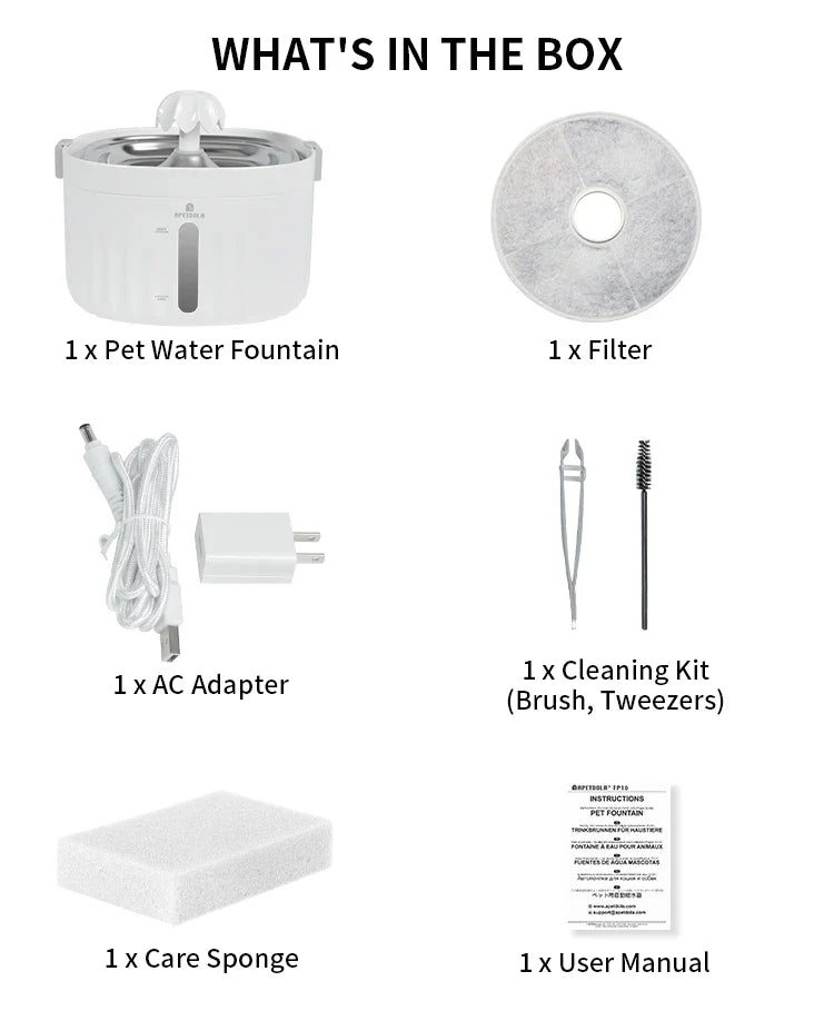 Cat Water Fountain with Stainless Steel Tray & 6-Level Filtration-My Little Pet