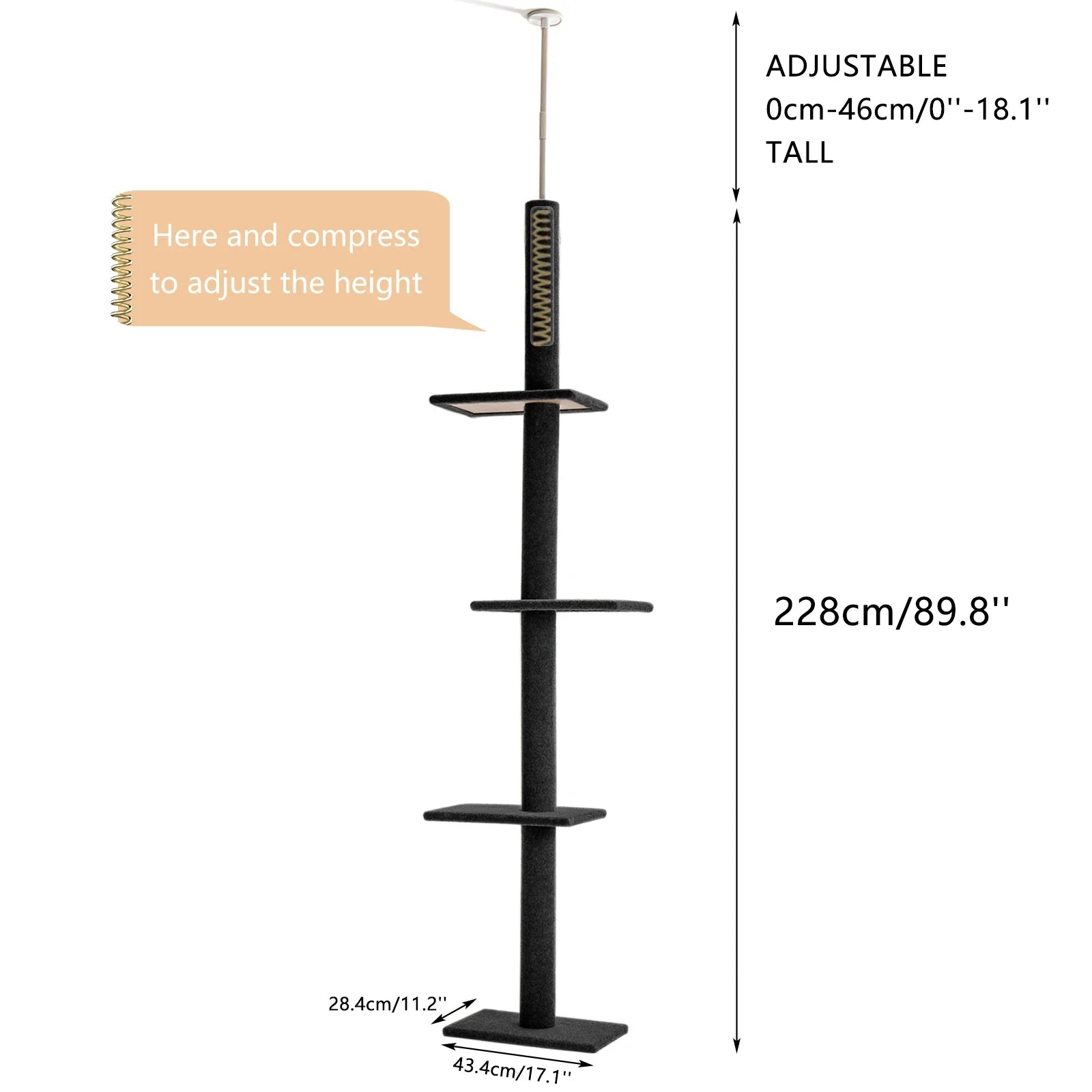 Adjustable Height Floor-to-Ceiling Cat Tree - Scratching Posts & Cat Tower-My Little Pet