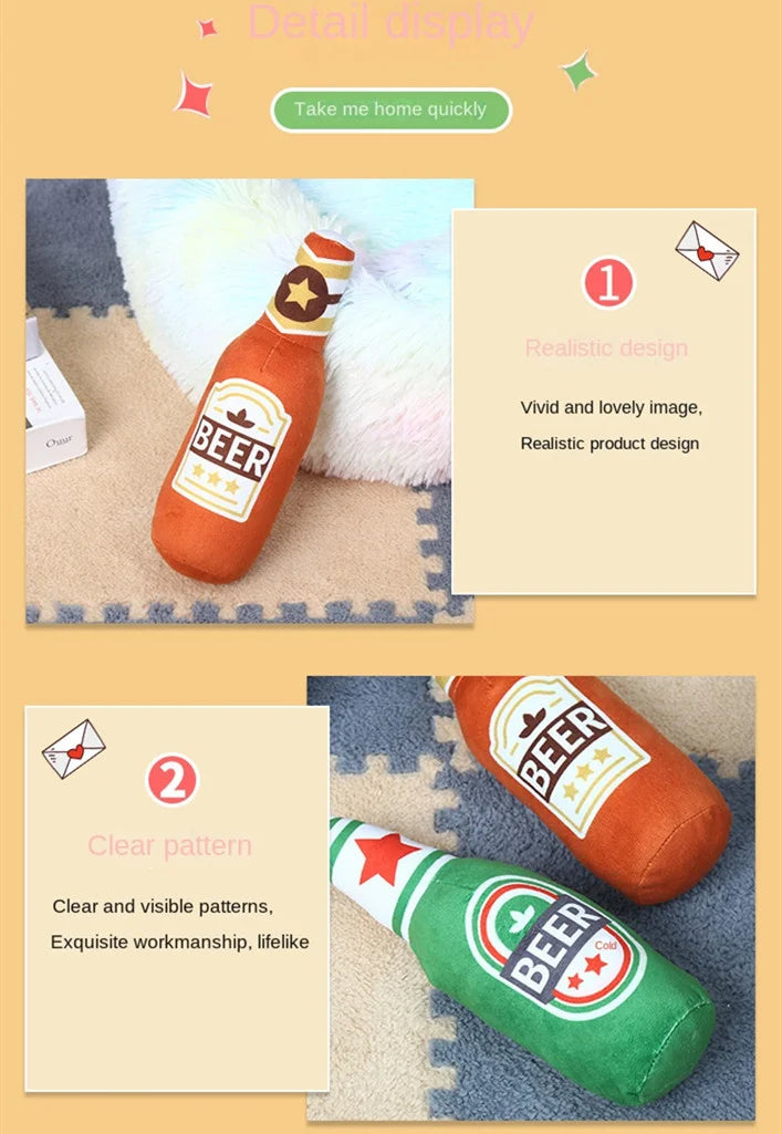 Durable Plush Dog Toy in Beer Bottle Shape - Fun and Safe Teeth Cleaning-My Little Pet