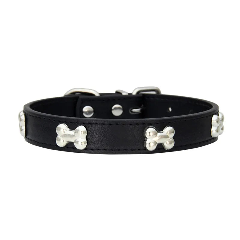 Bone-Accented Leather Dog Collar – Durable and Stylish for Pets - My Little Pet