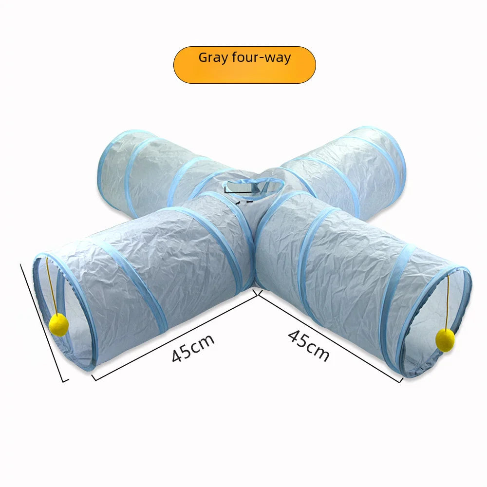 Grey Cat Toy Tunnel with Scratching and Play Features-My Little Pet