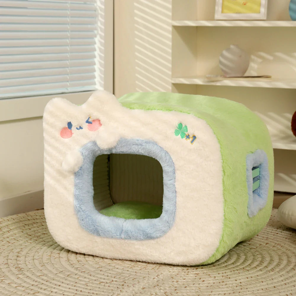 Cozy Cat Bed - Soft Velvet Pet House with Breathable Comfort Cushion-My Little Pet