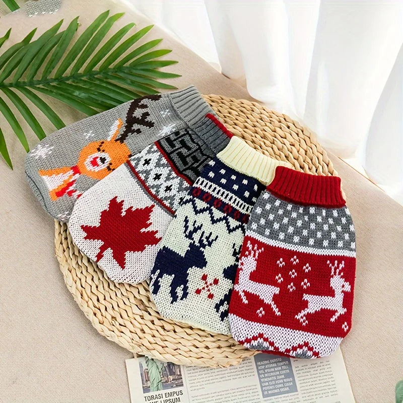 Festive Pet Sweaters for Dogs and Cats - Maroon Elk Design-My Little Pet