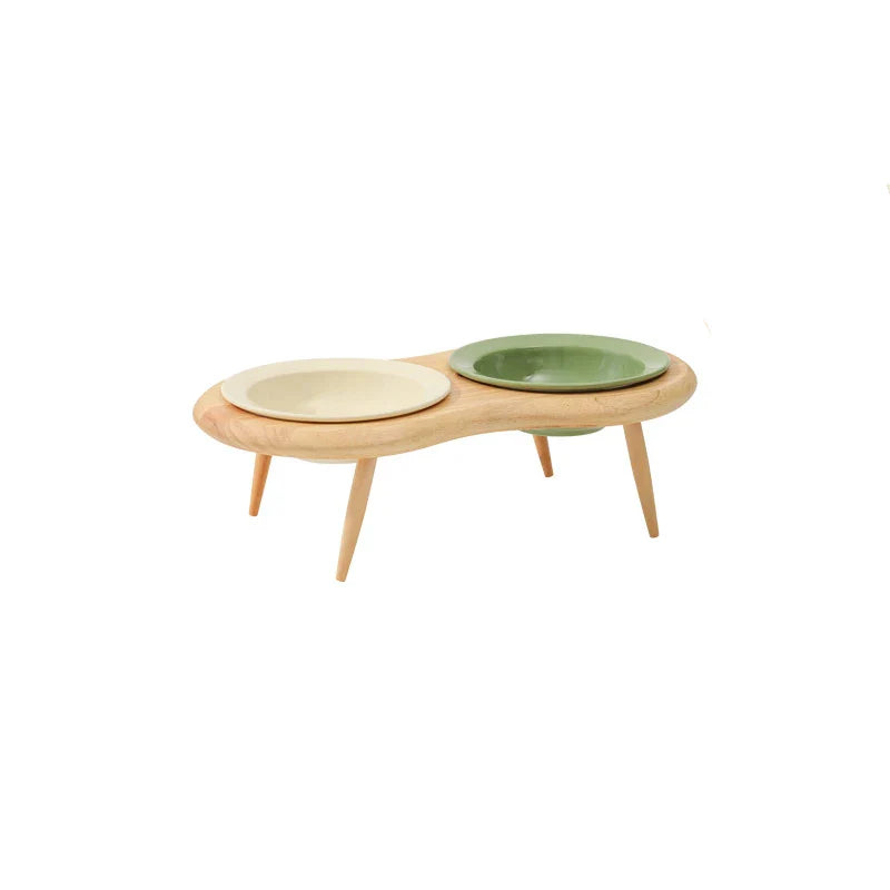 Elevated Double Ceramic Pet Bowls with Wooden Stand-My Little Pet