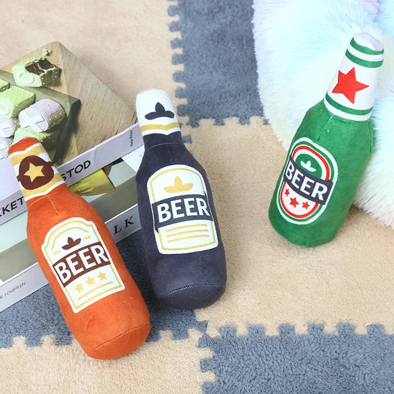 Durable Plush Dog Toy in Beer Bottle Shape - Fun and Safe Teeth Cleaning-My Little Pet