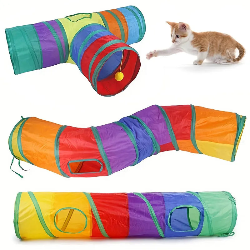 Colorful Foldable Cat Tunnel with Toy - Interactive Play Tunnel for Cats-My Little Pet