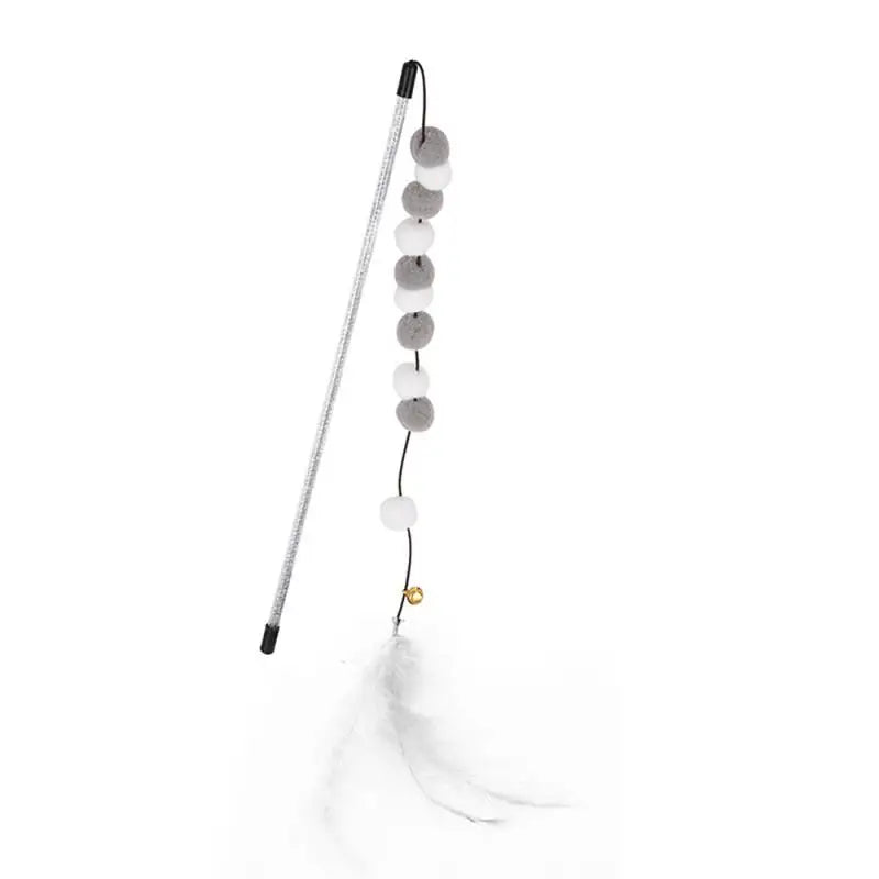 Interactive Cat Teaser Wand with Colorful Pom Poms and Bell-My Little Pet