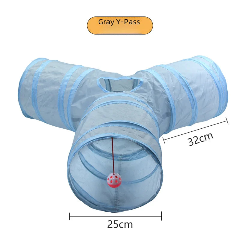 Grey Cat Toy Tunnel with Scratching and Play Features-My Little Pet