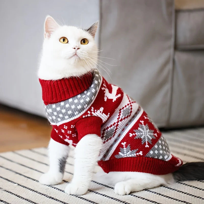 Festive Pet Sweaters for Dogs and Cats - Maroon Elk Design-My Little Pet