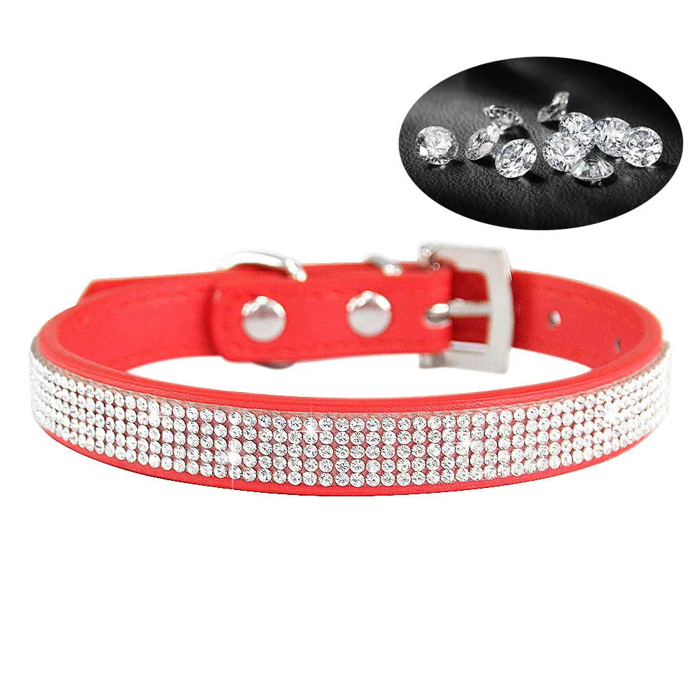 Elegant Rhinestone Leather Pet Collar-My Little Pet