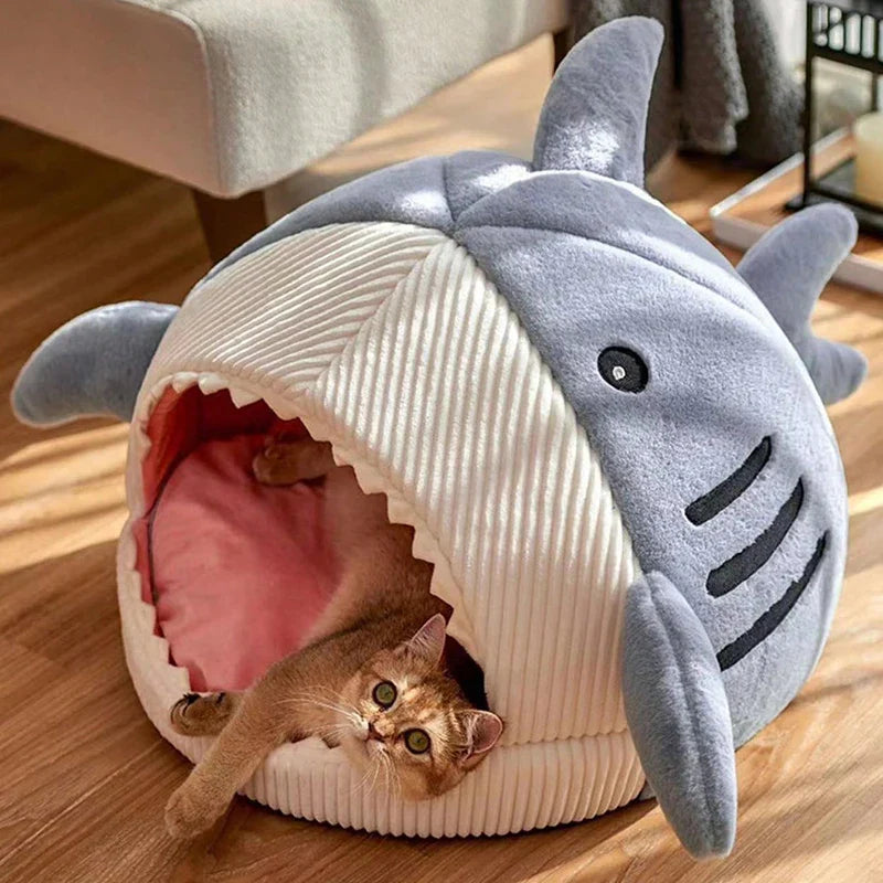 Warm Cat Beds - Cartoon Shark Pet Cave, Sweet Kittens Basket Cushion, Cat Pillow Mat Tent-My Little Pet