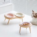 Elevated Double Ceramic Pet Bowls with Wooden Stand-My Little Pet