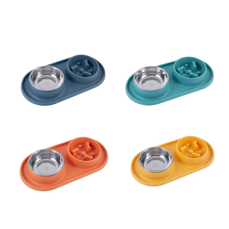 Anti-Choking Pet Feeding Bowl with Dual Stainless Steel & Silicone Design-My Little Pet