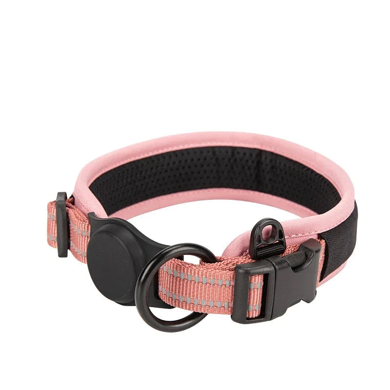 Adjustable Reflective Nylon Dog Collar with AirTag Holder-My Little Pet
