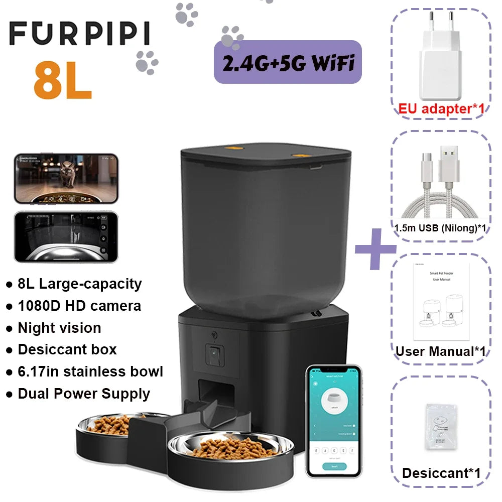 Furpipi 8L Smart Automatic Cat and Dog Feeder with HD Camera-My Little Pet
