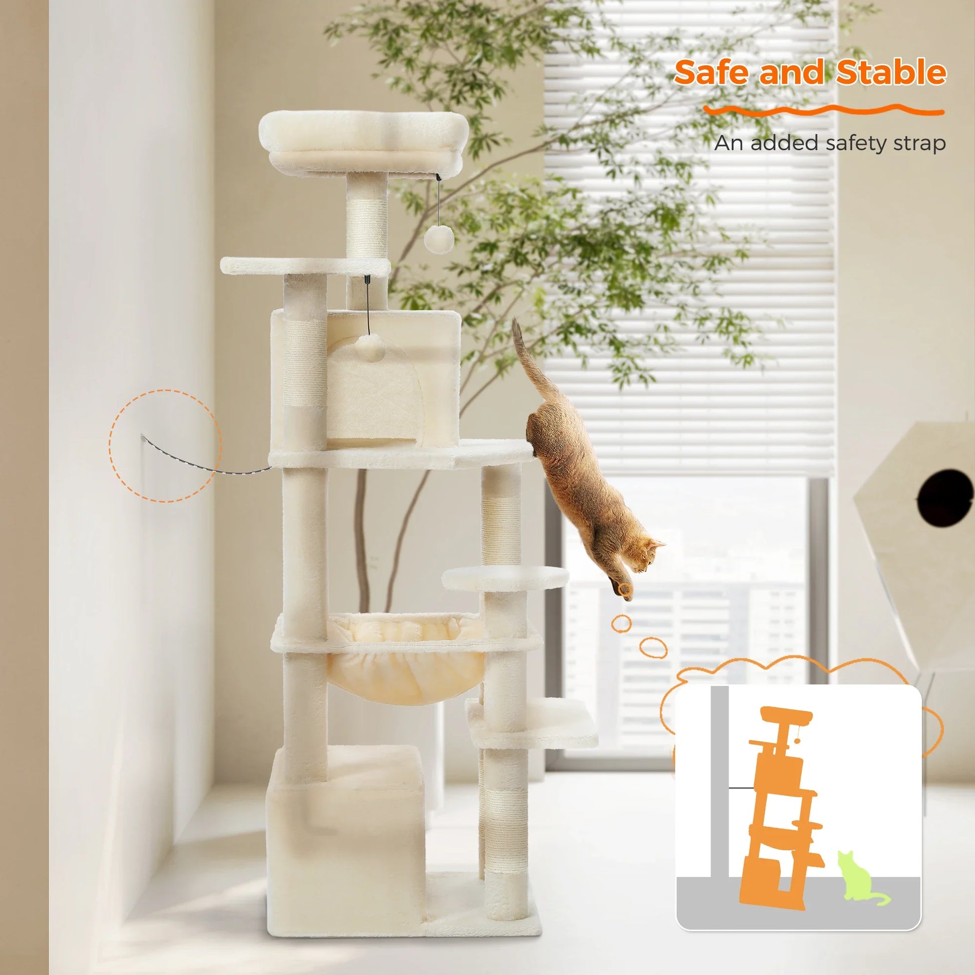 Deluxe Cat Tree Tower for Large Cats - 136cm Height with Hammocks, Condos, and Scratching Posts-My Little Pet
