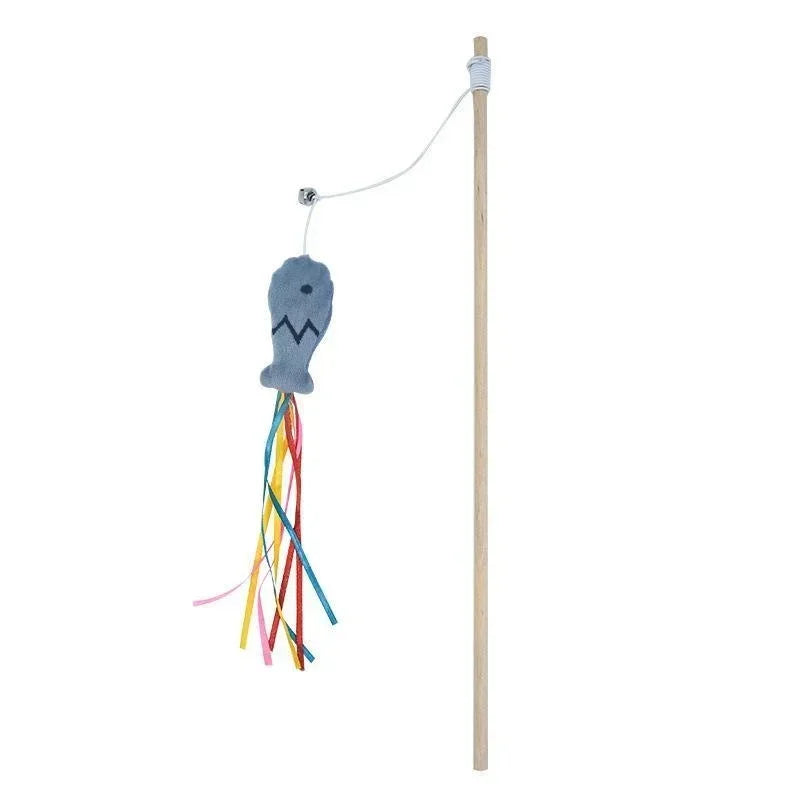 Elegant Wooden Cat Teaser Wand with Catnip and Bells-My Little Pet