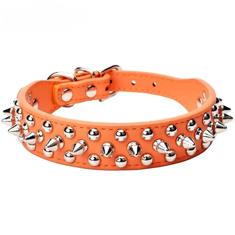 Adjustable PU Leather Spiked Dog Collar – Stylish Punk Rivet Design for Small Dogs and Cats - My Little Pet