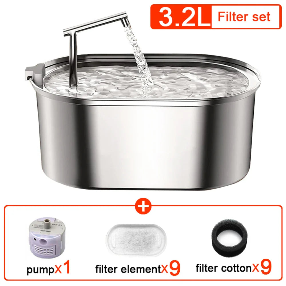 Automatic Stainless Steel Pet Water Fountain with Dual Filtration-My Little Pet