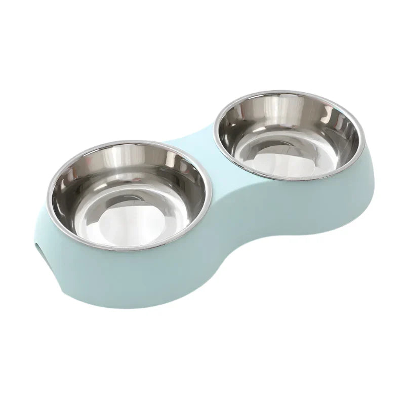 Double Pet Food and Water Bowl – Stainless Steel Dog and Cat Feeding Station - My Little Pet