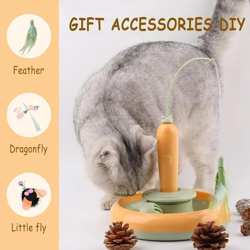 Interactive Feather Cat Toy with 360° Rotating Turntable for Indoor Cats-My Little Pet